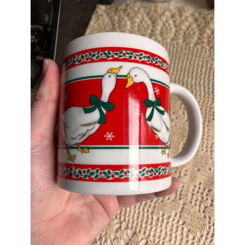 Vintage Christmas Geese Coffee Mug, Grandmacore Goose Cottagecore